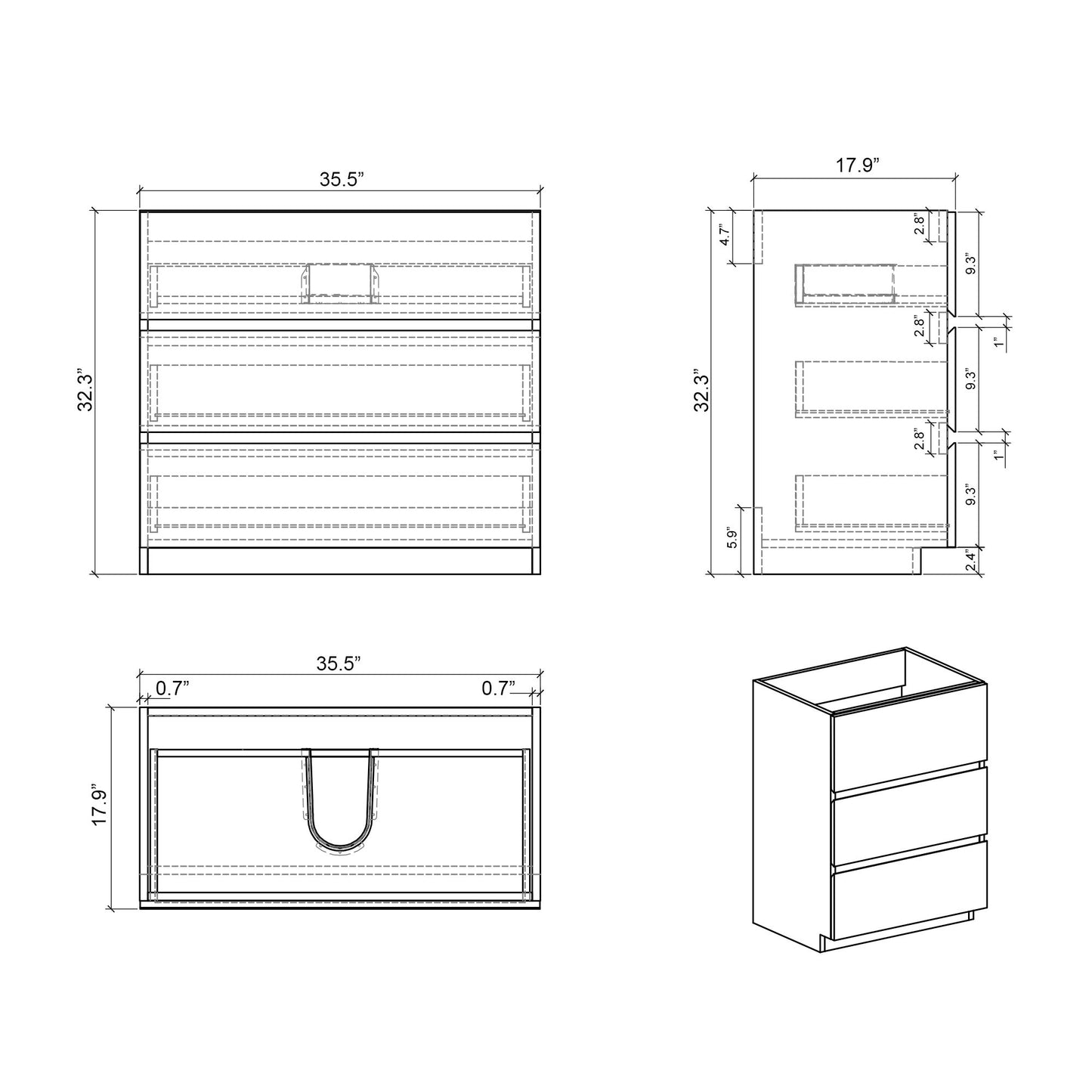 Alice - Bathroom Vanity With Sink, Large Storage Freestanding Bathroom Vanity For Modern Bathroom, One-Piece Sink Basin Without Drain And Faucet