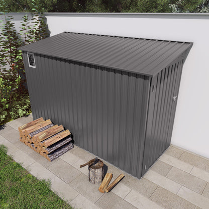 Lean To Shed With Windows, Tool House With Sloping Roof With 2 Vents And 1 Side Open Door For Backyard - Gray