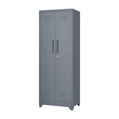 Heavy Duty Storage Cabinet With Locking Doors, Hanging Rod & Shelves, Broom Closet - Gray