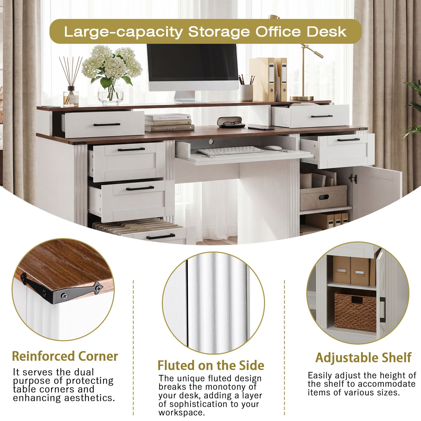 Office Desk With Charging Station & Storage Cabinet