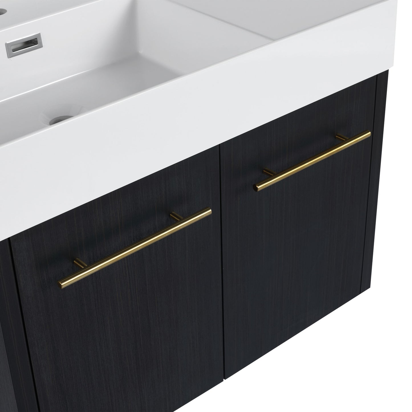 Modern Wall Mounted Bathroom Vanity With Resin Sink And Storage Rack