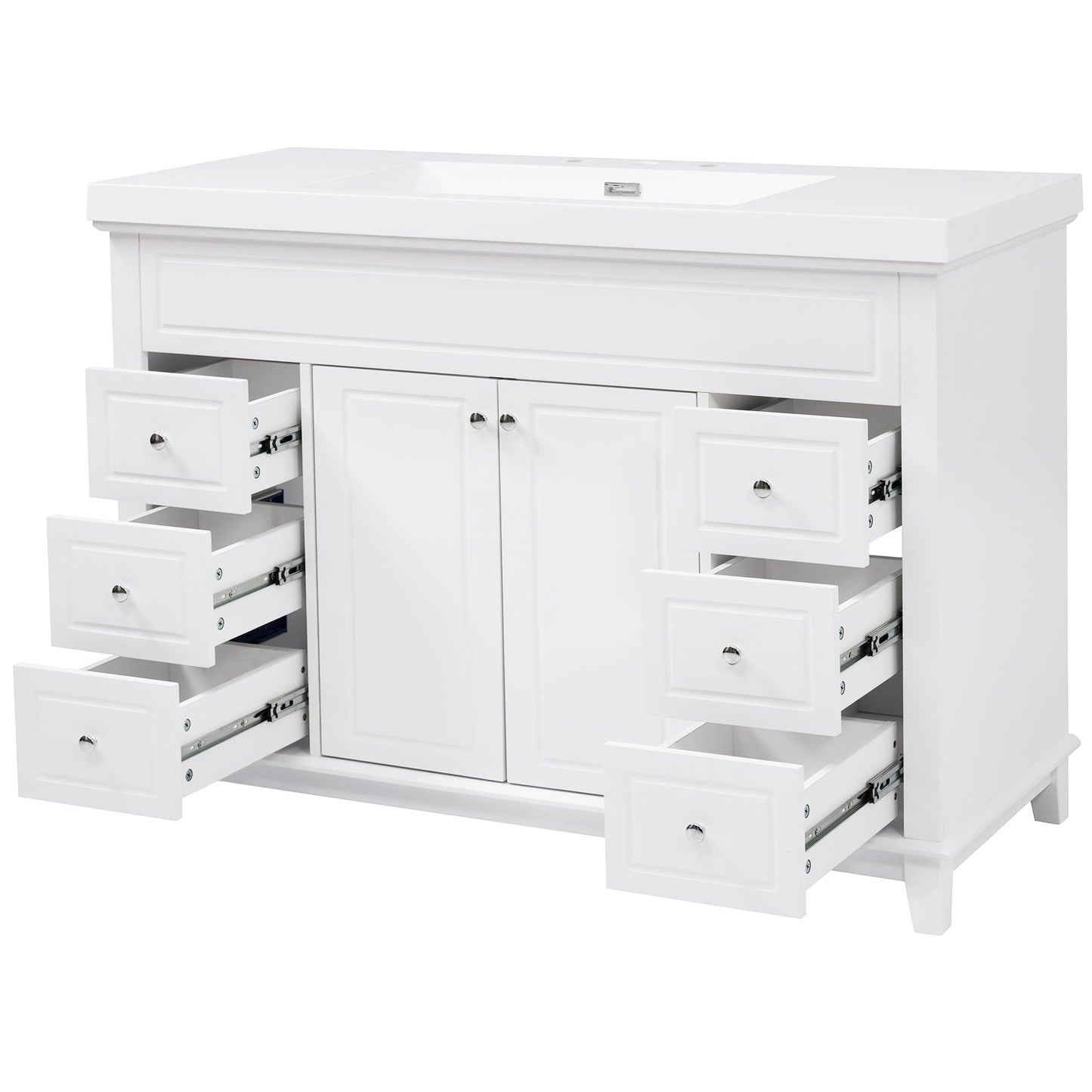 Bathroom Vanity & Sink, 6 Soft Close Drawers & Double Doors - White