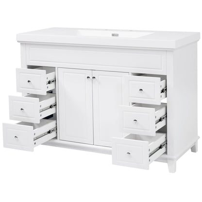 Bathroom Vanity & Sink, 6 Soft Close Drawers & Double Doors - White