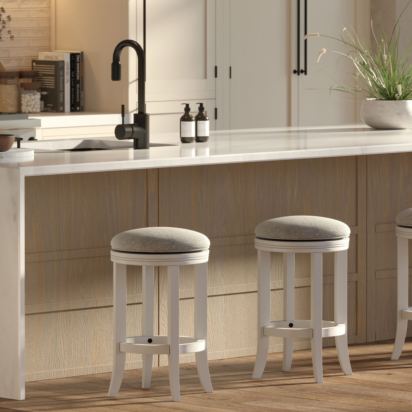 Backless Swivel Stool With Upholstered Seat