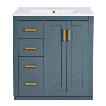 Ceramic Sink Combo, Freestanding Vanity Set With 3 Drawers & Soft Closing Doors