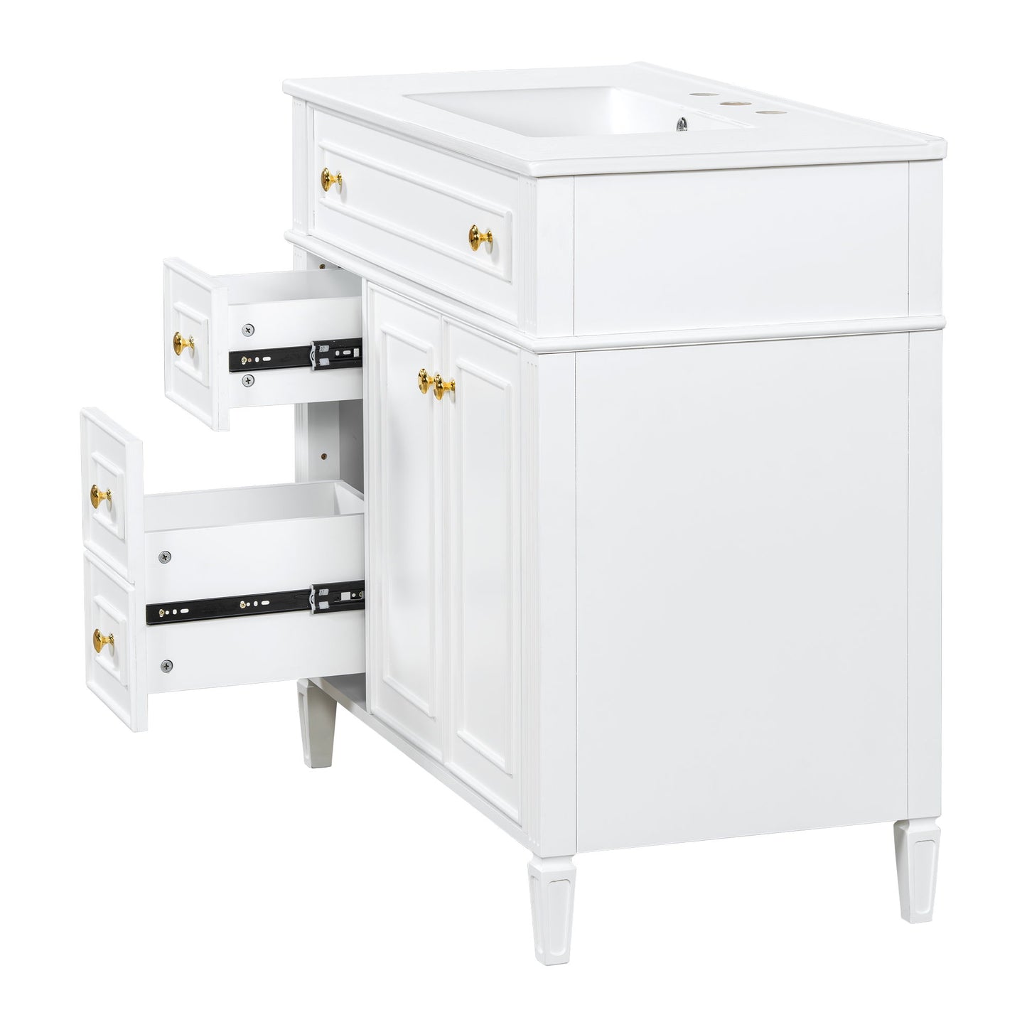 Bathroom Vanity With Sink, 3 Drawers & 2 Soft-Close Doors