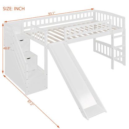 Loft Stairway Bed With 2 Drawers, Convertible Ladder And Slide