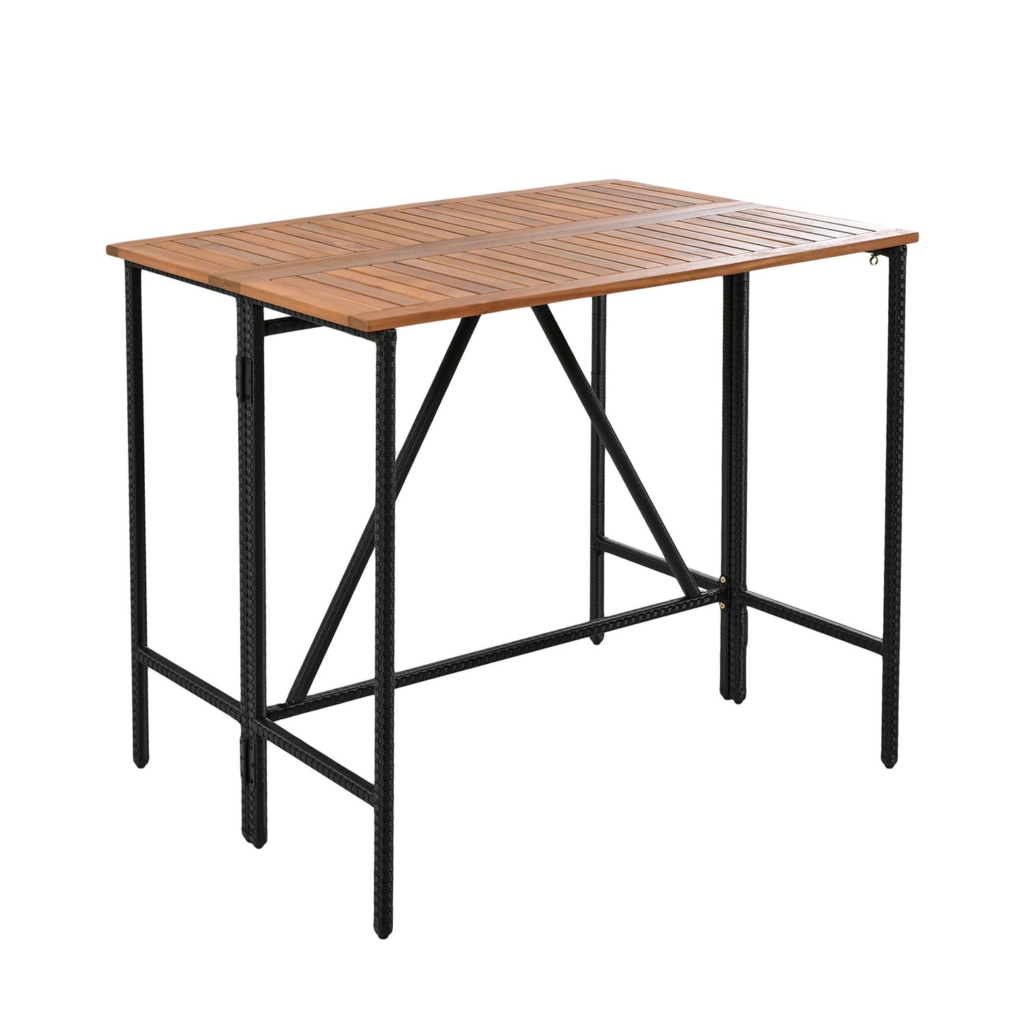 Outdoor Acacia Wood Bar Height Table And Eight Stools With Cushions