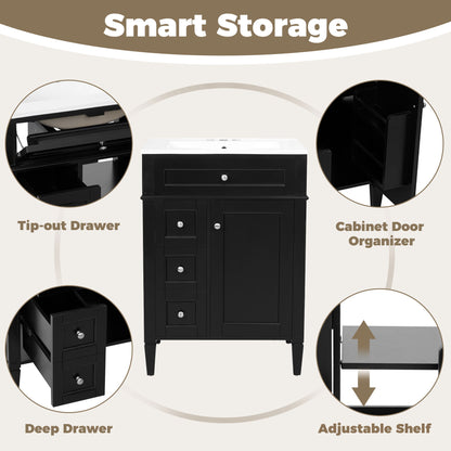 Bathroom Vanity With Top Sink, Storage Cabinet With 2 Drawers And Tip-Out Drawer