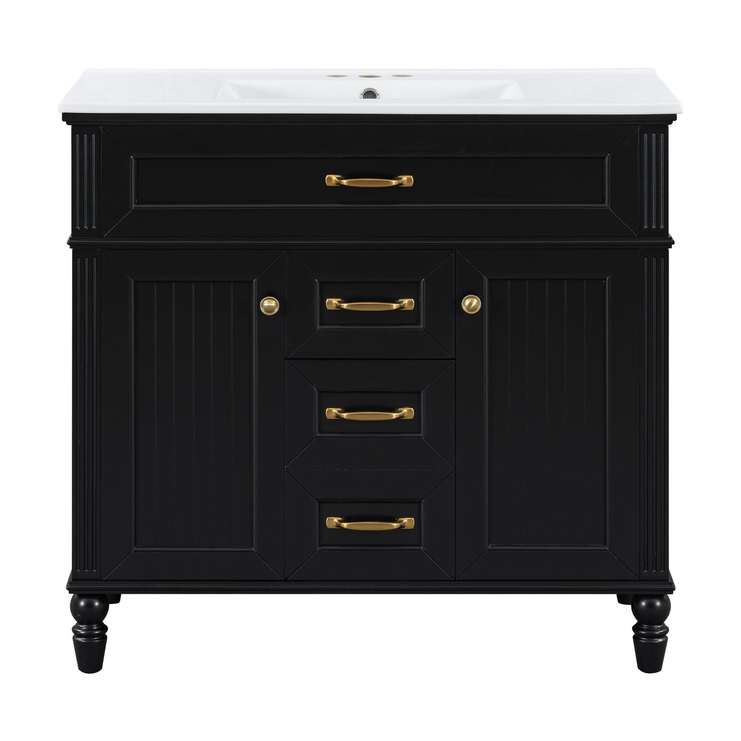 Bathroom Vanity With Sink, Flip-Out Top Drawer, Soft Close Doors, 2 Storage Drawers