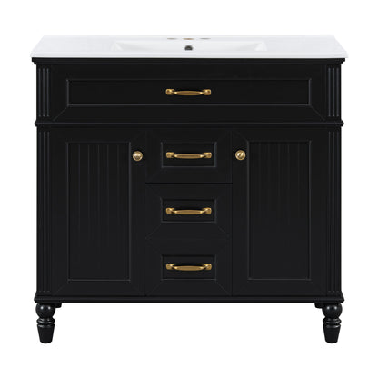 Bathroom Vanity With Sink, Flip-Out Top Drawer, Soft Close Doors, 2 Storage Drawers