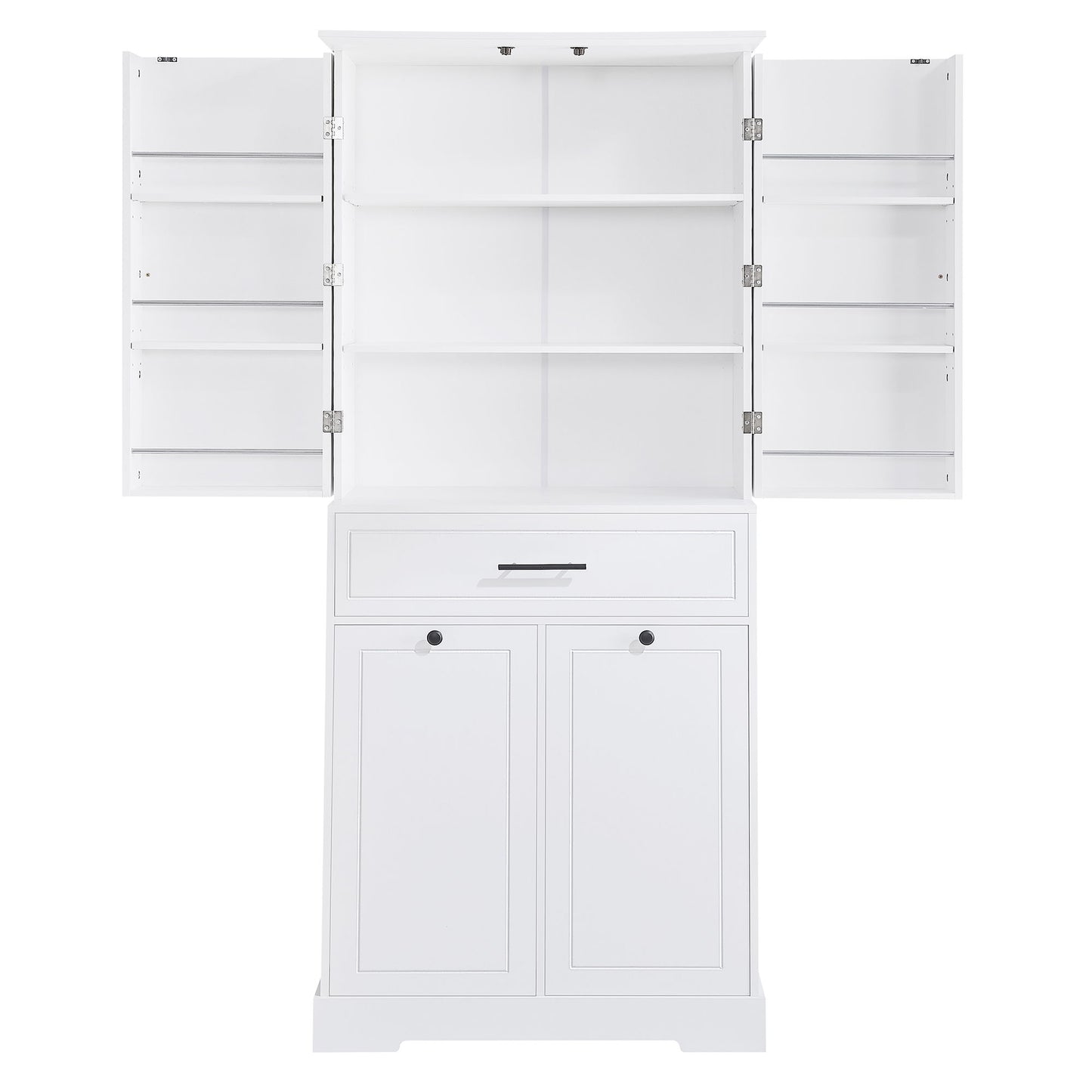 Freestanding Bathroom Storage Cabinet With Doors, Drawers, And Tilt Out Laundry Hamper - White