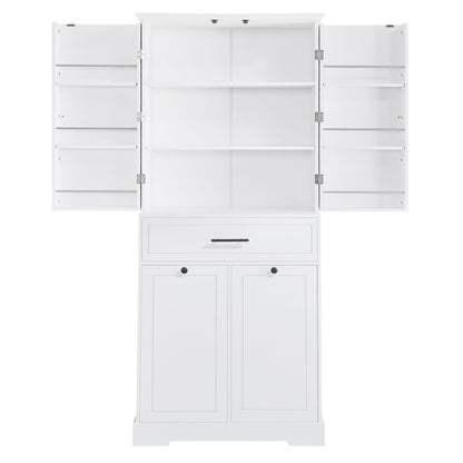 Freestanding Bathroom Storage Cabinet With Doors, Drawers, And Tilt Out Laundry Hamper - White