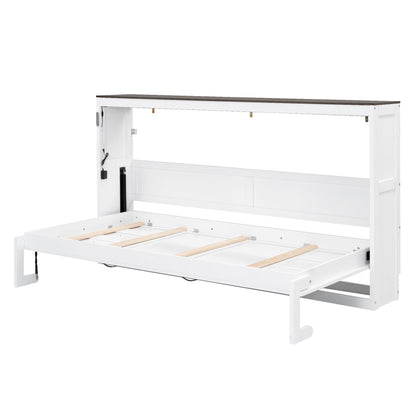 Murphy Bed With LED Light, Foldable Wall Bed Cabinet