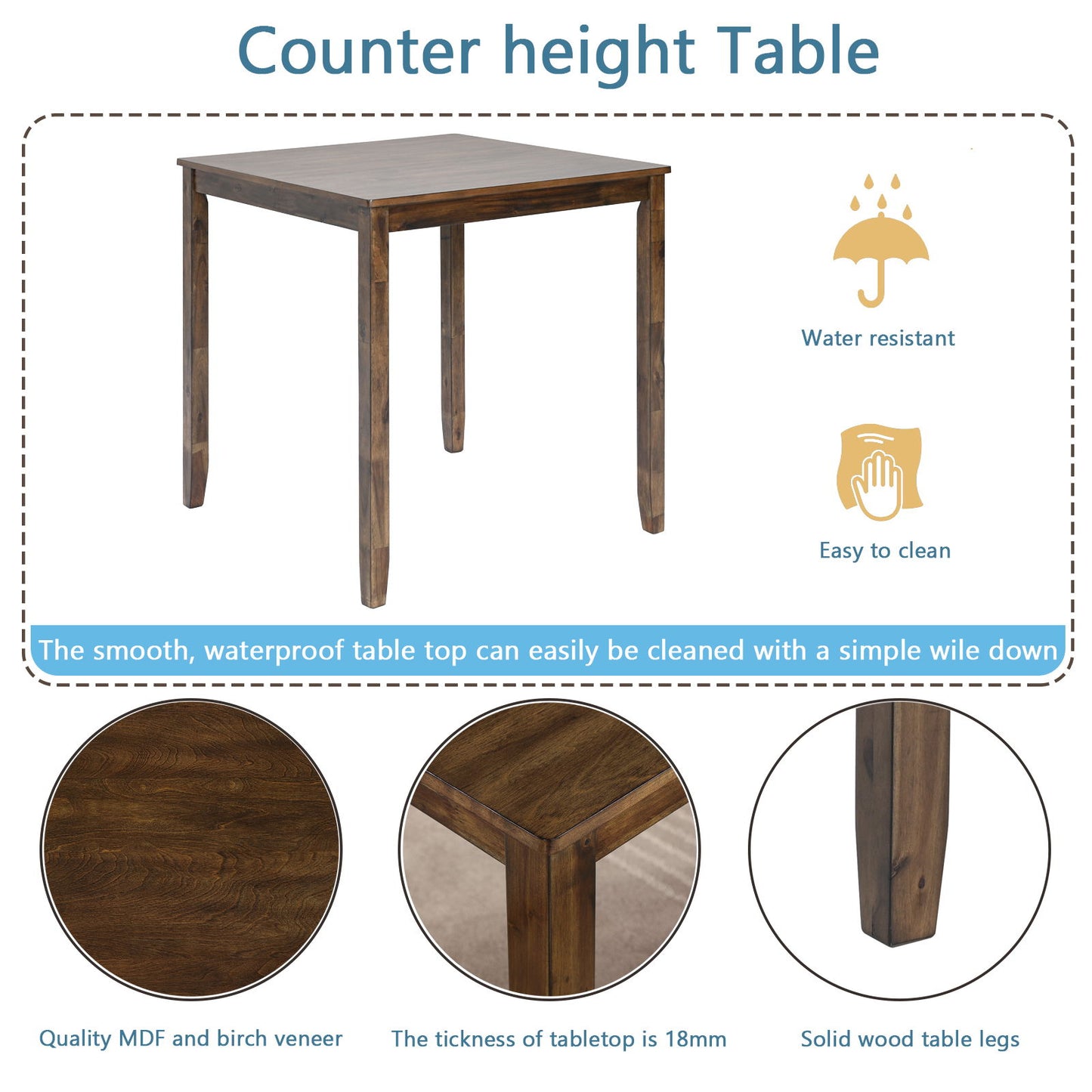 5 Pieces Dining Table Set, Counter Height Kitchen Table Set With Square Table And 4 Upholstered Chairs