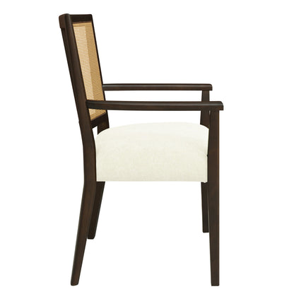 Mid Century Modern Arm Dining Chair Set With Rattan Backrest