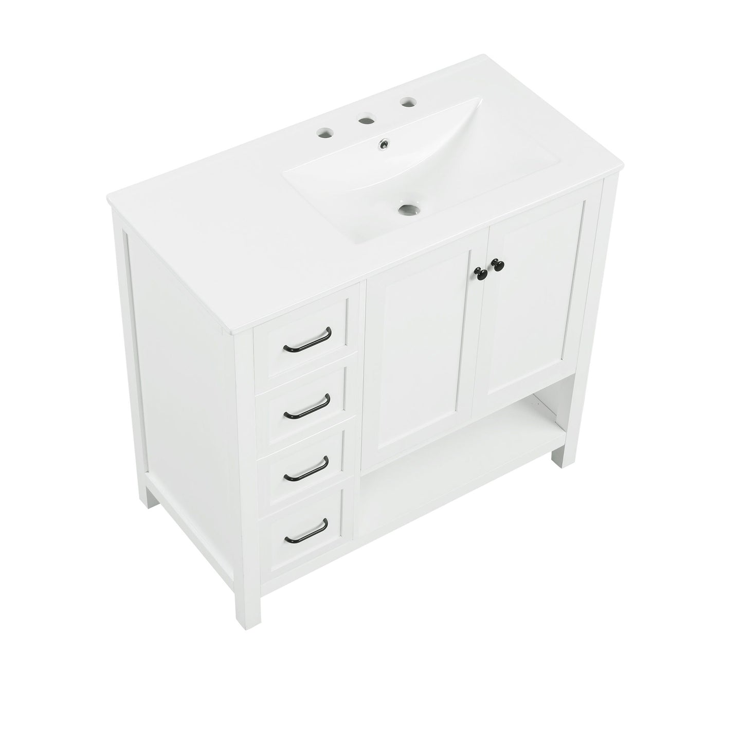 Bathroom Vanity With Sink Top, Bathroom Vanity Cabinet With 2 Doors And 2 Drawers, Open Shelf