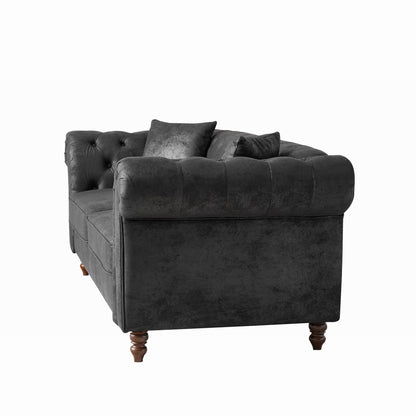 Chesterfield 3 And 3 Seater Sofa Set High Tech Fabric Roll Armrest Upholstered Couch