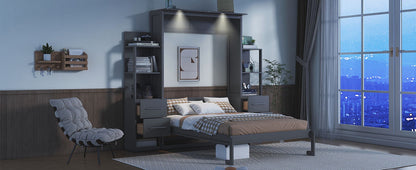 Murphy Wall Bed With LED Lights, Shelves And Drawers