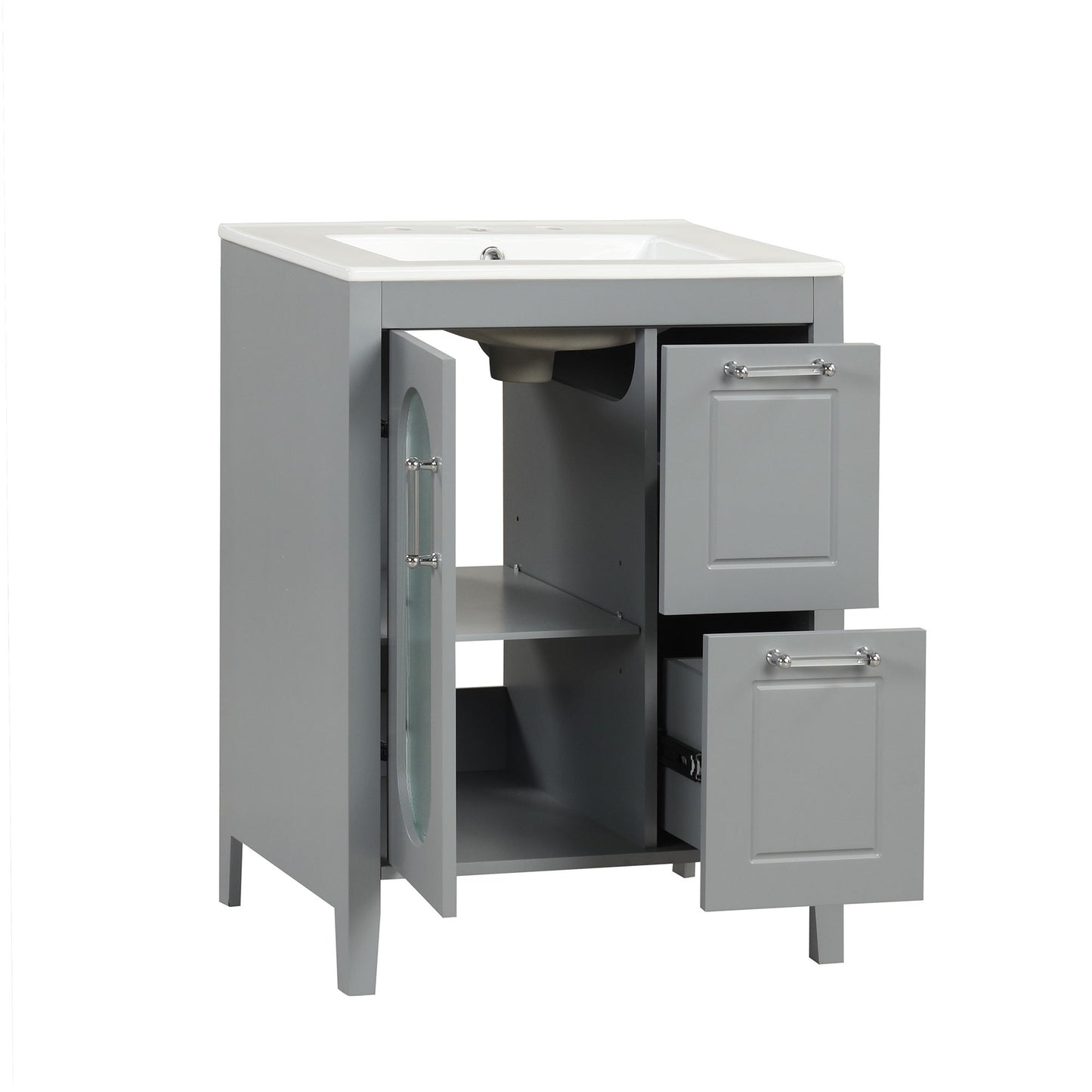 Modern Bathroom Vanity With Sink, Cabinet With 2 Drawers And Door, Adjustable Shelf