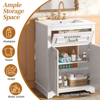 Bathroom Vanity With Integrated Sink, 2 Door Cabinet With Tip Out Drawer, Rectangular Design