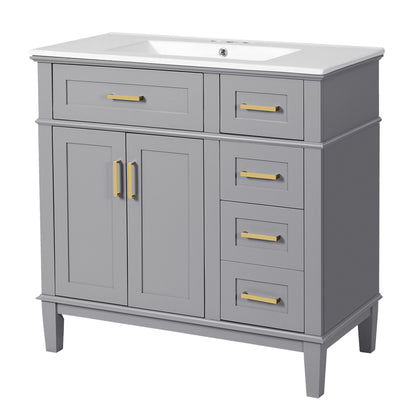 Modern Bathroom Vanity With Ceramic Sink, Soft Close Storage Cabinet