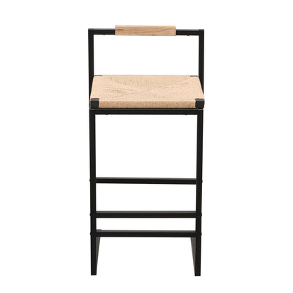Stylish (Set of 2) Bar Stools With Backrest And Paper Rope Woven Seat, Counter Height Dining Chairs For Kitchen - Natural