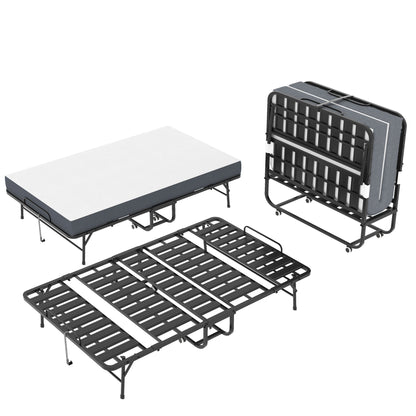 Twin Wide Folding Bed For Tall People, Extra Long & Wide Rollaway With Memory Foam, Heavy-Duty Capacity Guest, Spacious Portable Cot - Black