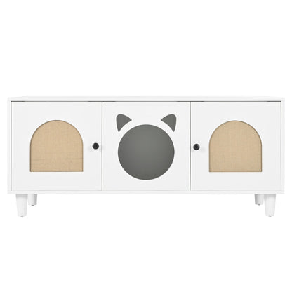 Furniture Style Cat Cabinet Cat Litter Box With Sisal Scratching Door - Cream White