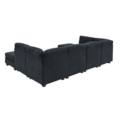 Upholstered Modular Sectional, Customizable Layout, Removable Cushions - Black