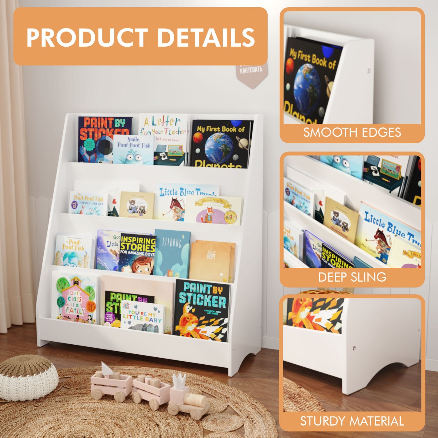 4 Tier Bookshelf, Toddler Book Display Shelves