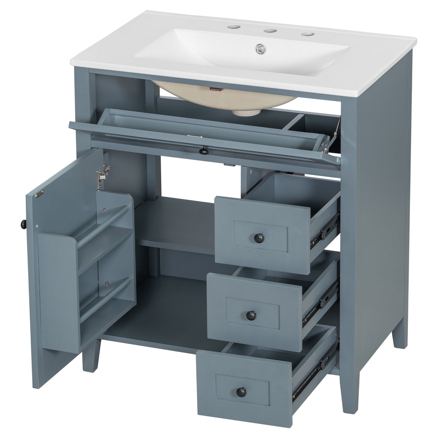 Bathroom Vanity With Sink, 3 Drawers And Adjustable Shelf