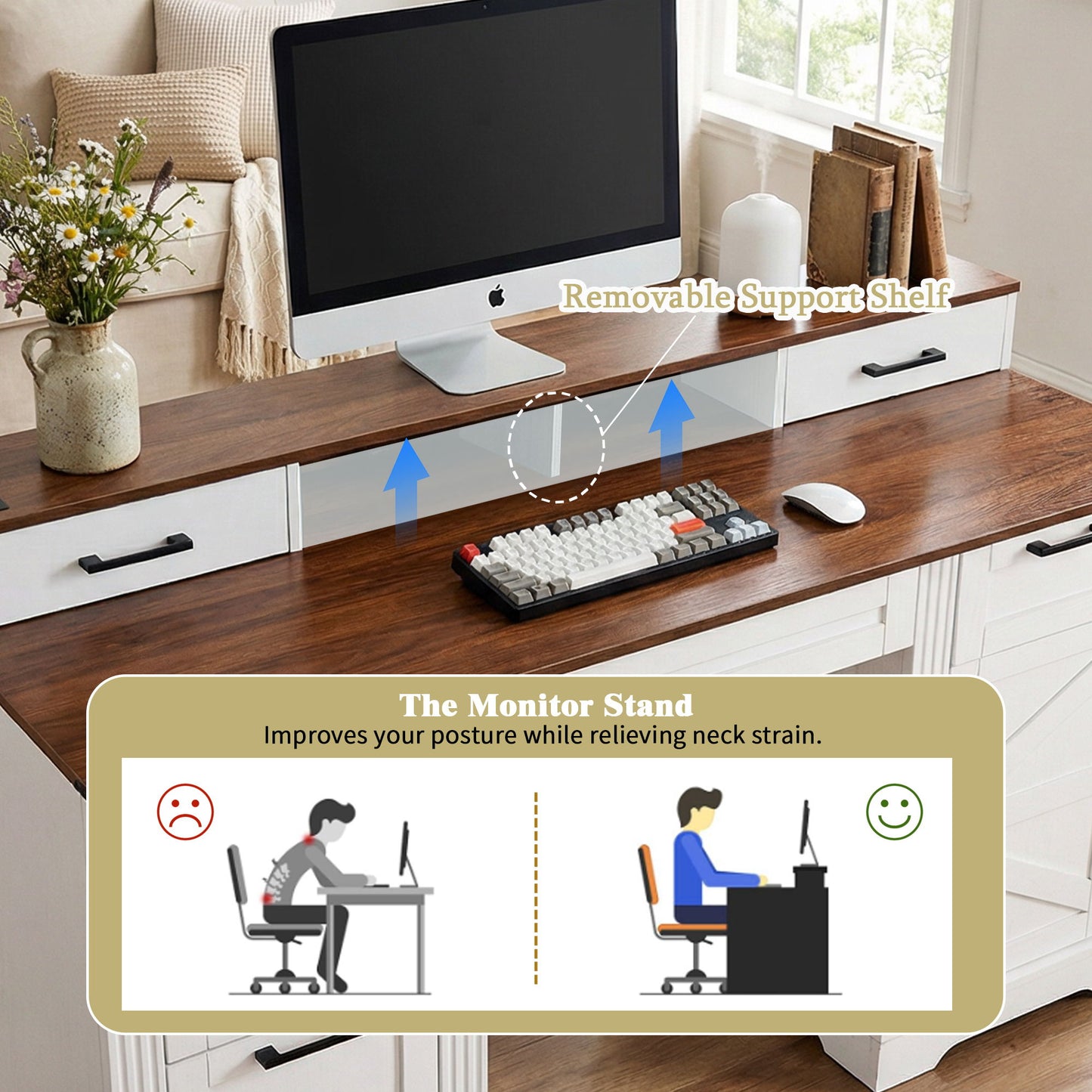 Office Desk With Charging Station & Storage Cabinet