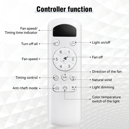 Ceiling Fan With 3 Color Dimmable 5 Blades Remote Control Reversible DC Motor And LED Light - Black