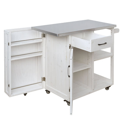 Outdoor Kitchen Island Prep Station With Lockable Wheels, Ample Storage, Towel & Spice Racks