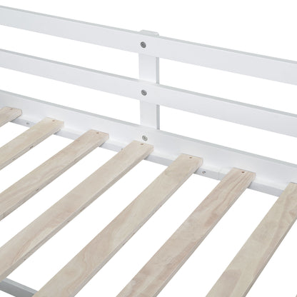 Low Loft Bed With Rolling Desk, Shelf And Drawers