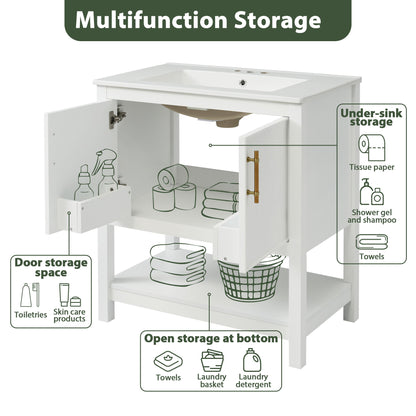 Elegant Bathroom Vanity With Ceramic Sink And Versatile Storage