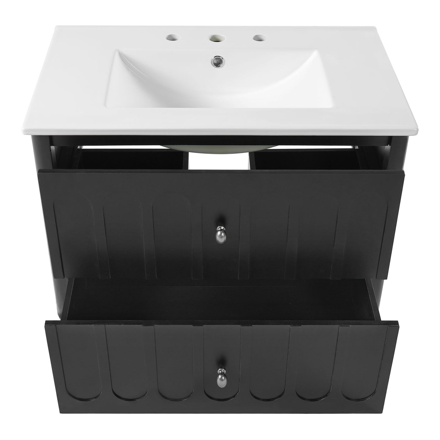 Floating Bathroom Vanity With Oval Knobs & Round Edge, Soft Close Drawer Slides