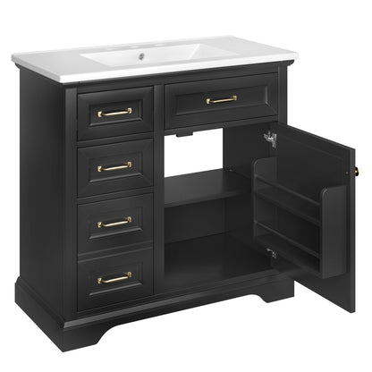 Modern Bathroom Vanity With Sink Top, 4 Drawers And 1 Soft-Close Door