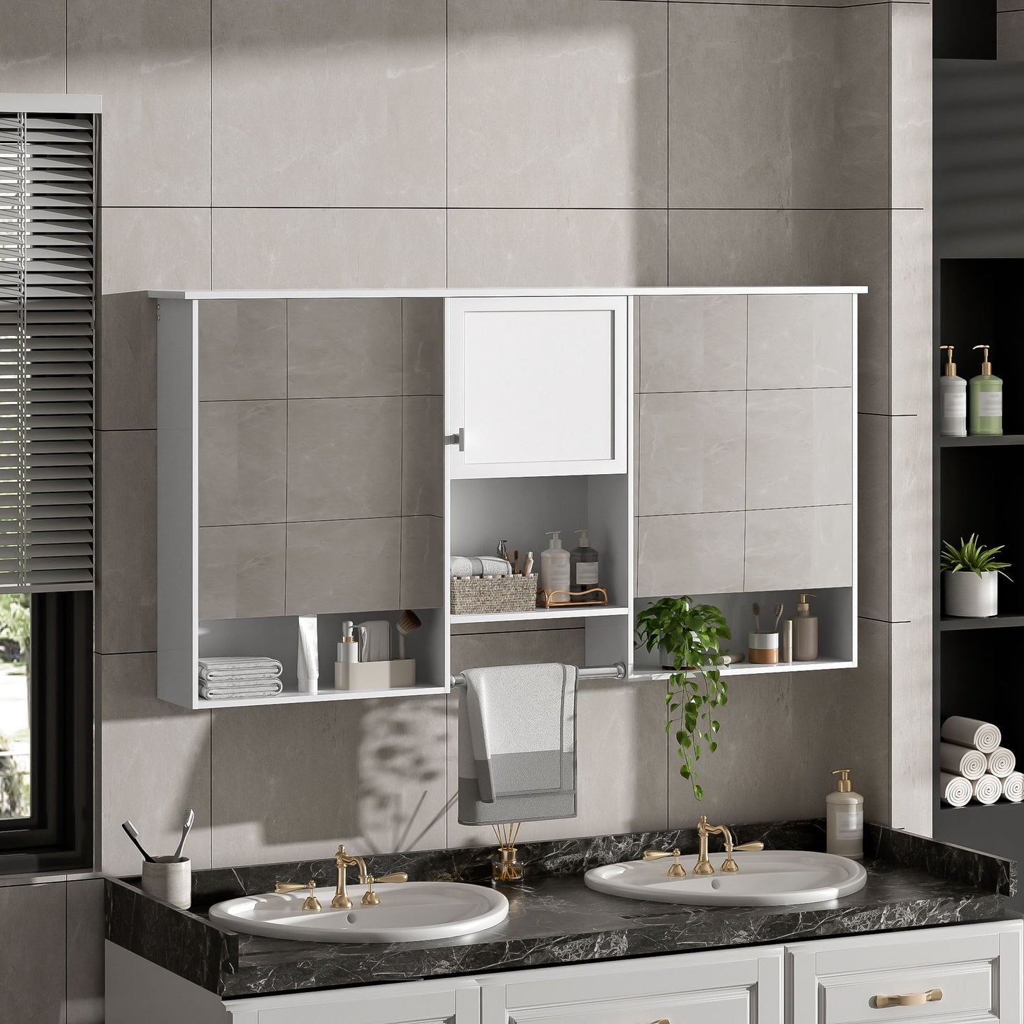 Wall-Mount 3-In-1 Mirror Cabinet With Adjustable Shelf, Soft-Closing Hinges, Rectangular Design - White