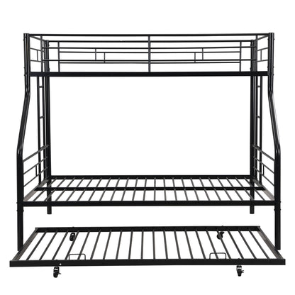 Twin Over Full Modern Metal Bunk Bed With Trundle - Black