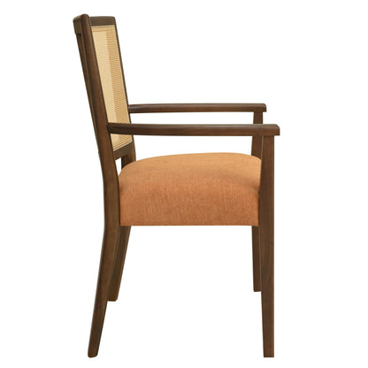 Mid Century Modern Arm Dining Chair Set With Rattan Backrest