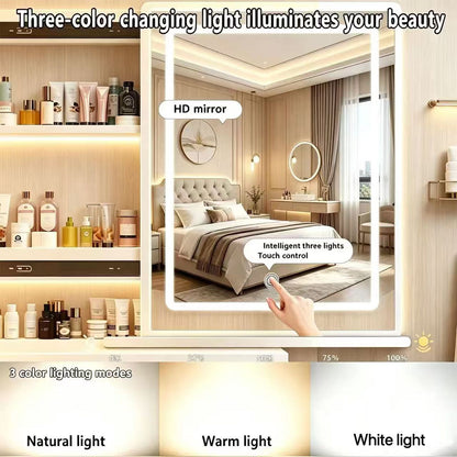 Vanity Set With LED Mirror, Storage Dressing Table & Cushioned Stool - Cream White