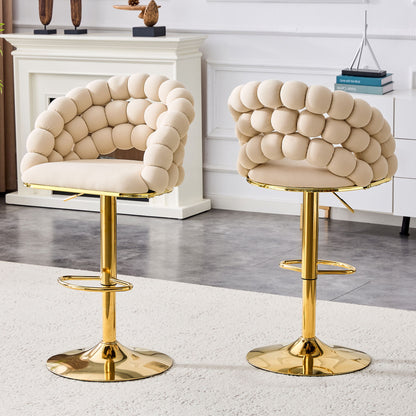 Puffy Bubble Chair, Ball Chain (Set of 2) - Beige / Gold