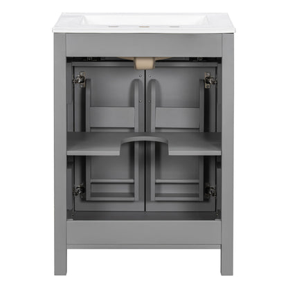 Bathroom Vanity With Ceramic Sink, Soft Close Doors, Flip Drawer, Double Layer Door Shelves
