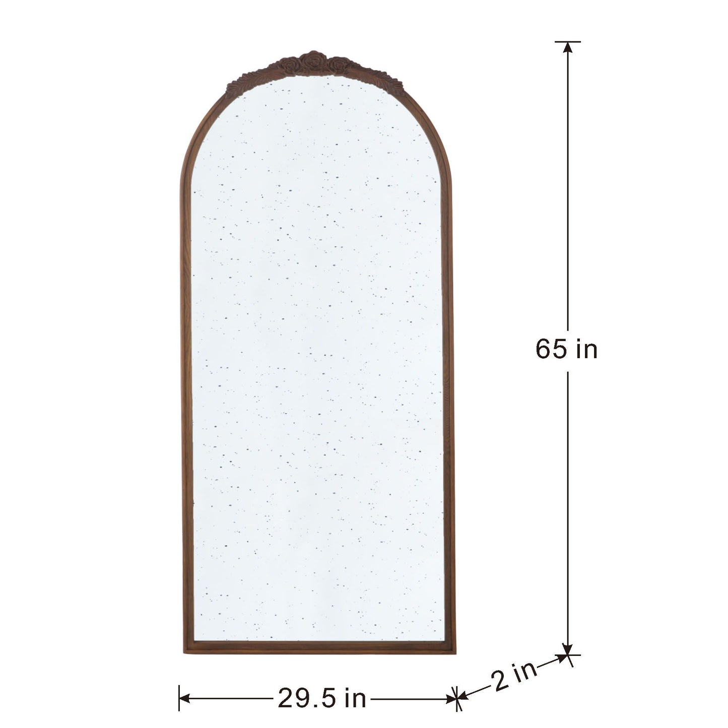 Hand Carved Rose Antique Mirror Frame, Large Arch Mirror Wall Decor For Living Room, Bathroom, Entryway - Brown