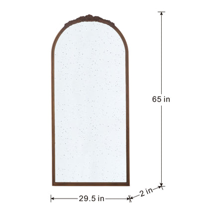Hand Carved Rose Antique Mirror Frame, Large Arch Mirror Wall Decor For Living Room, Bathroom, Entryway - Brown
