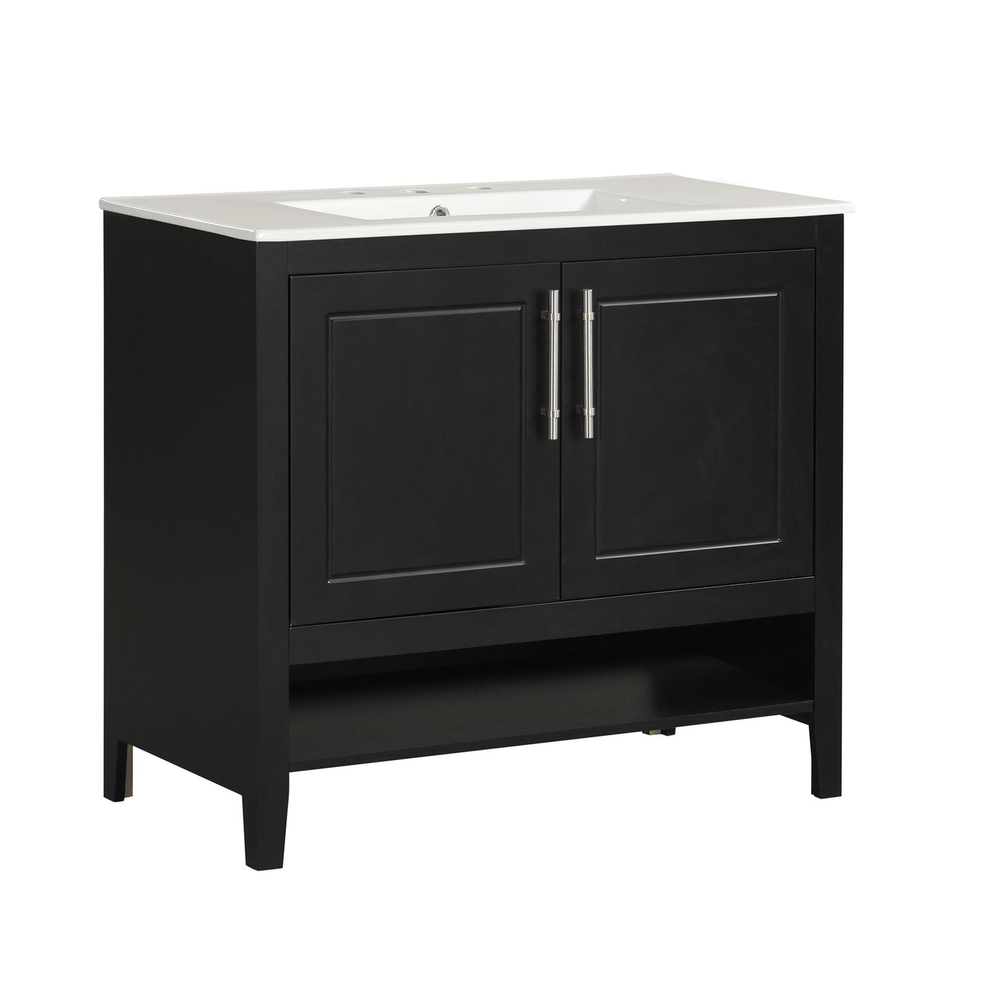 36" Bathroom Vanity With Sink, Frame Cabinet With Doors And Drawers - Black
