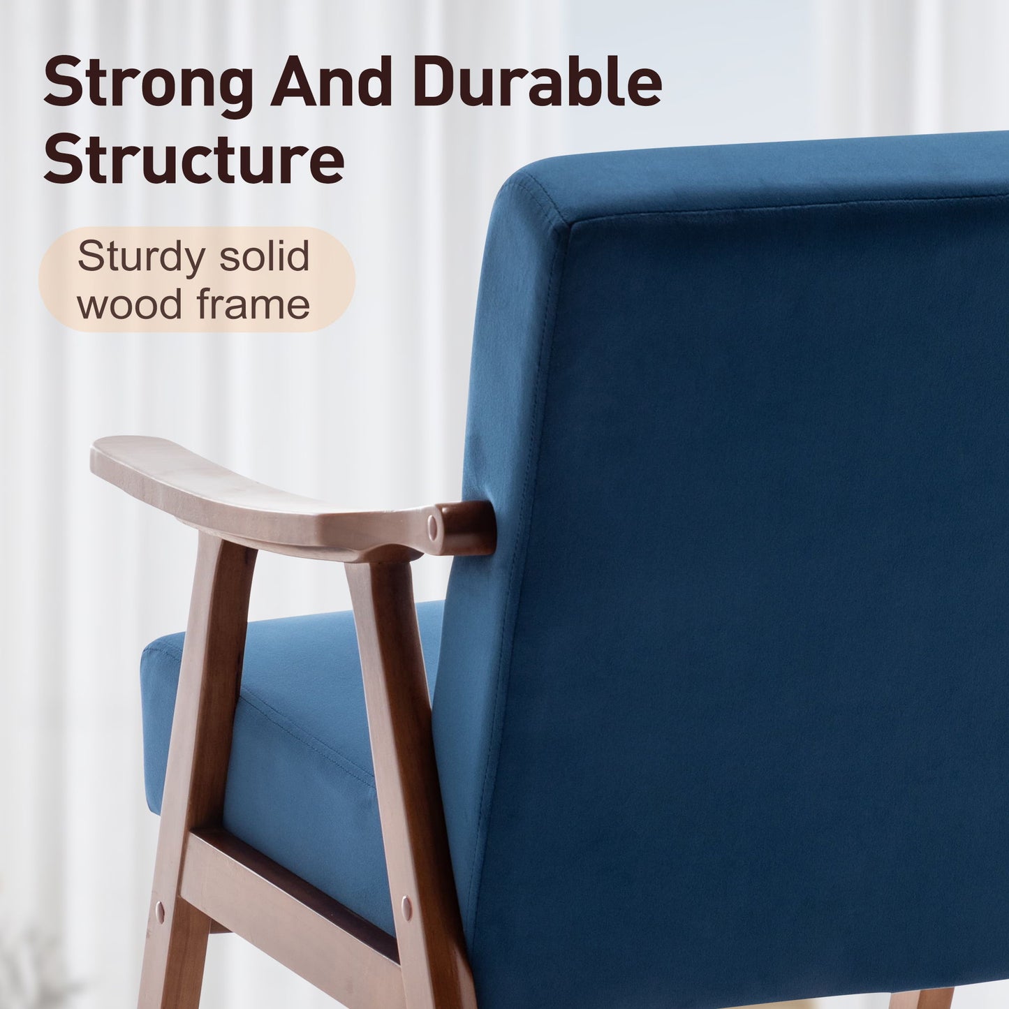 Mid Century Modern Accent Chair With Solid Wood Frame And Extra Thick Backrest
