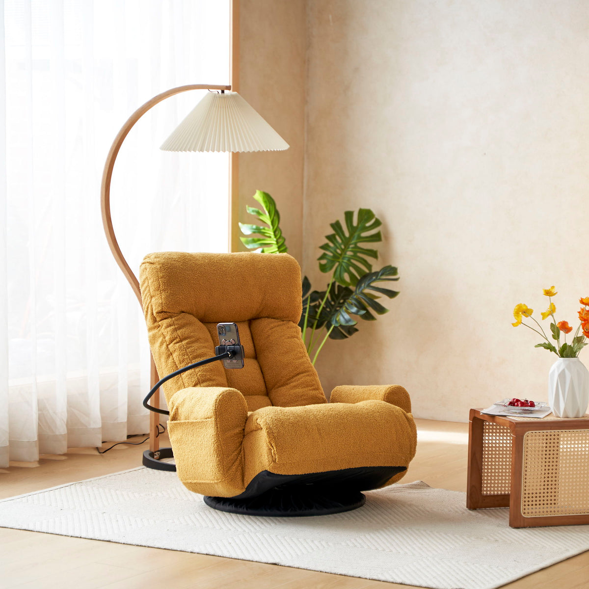 Adjustable Swivel Lounge Chair With 360 Degree Rotating Seat And Headrest Support